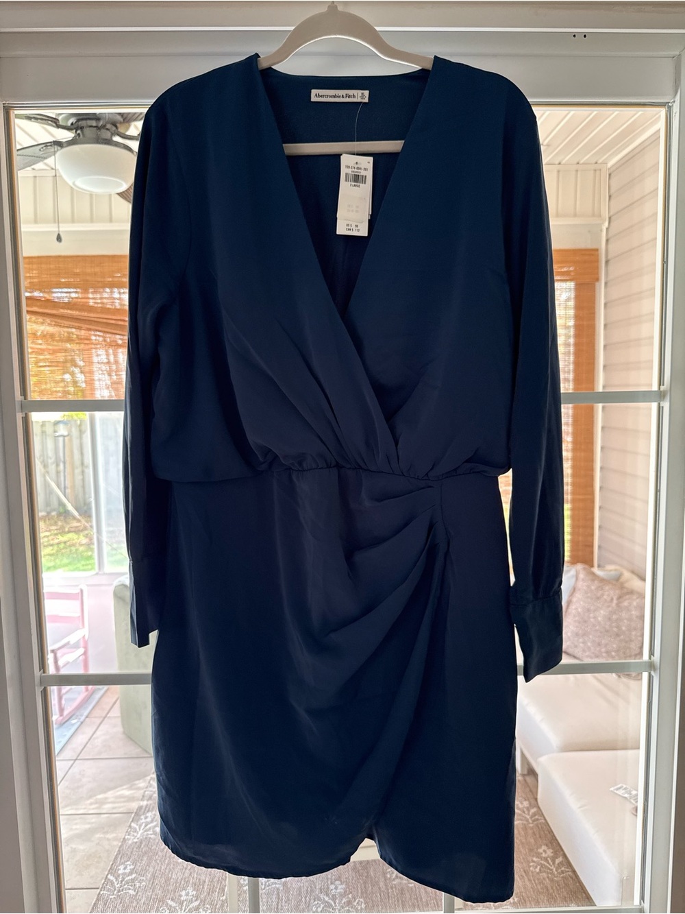 Abercrombie & Fitch Deep Navy Long-Sleeve Wrap-Style Dress